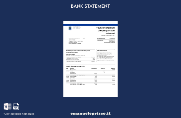 modello di versione word dell'estratto conto bancario della Royal Bank of Canada
